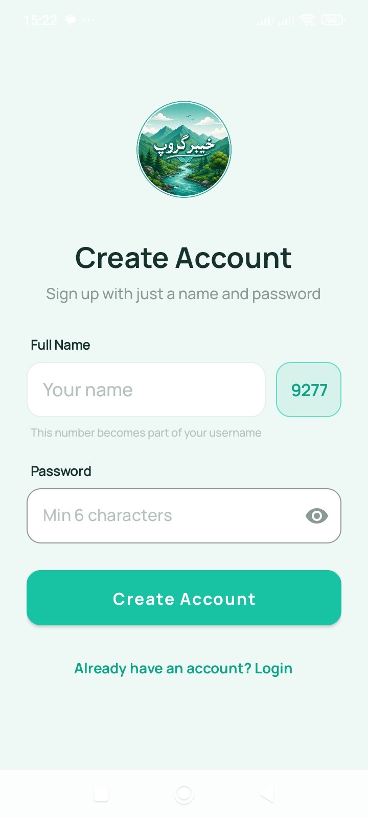 Khyber Group create account screen